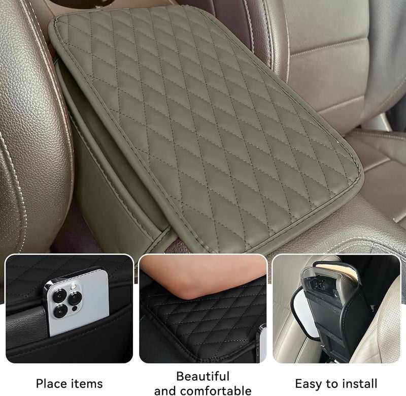 Tioollev Car Armrest Box Cover Diamond Quilted Grade Leather Console Organizer Car with Side Storage Pocket Universal Vehicle Middle Console Cover, Most Vehicle, SUV, Truck. (Light Beige) - Image 3